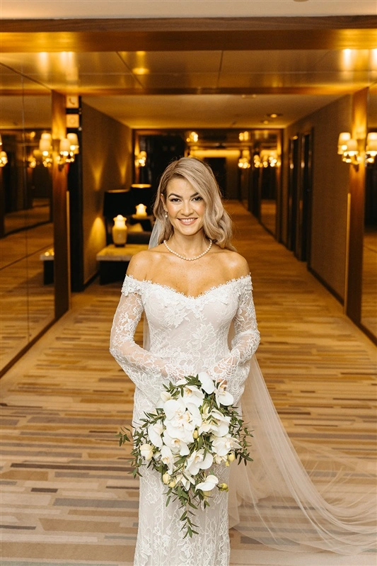 Luxury winter bride portrait inside a Lisbon hotel before the wedding ceremony.