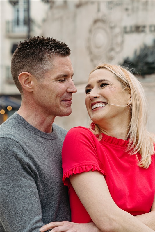 Romantic close up portrait of a couple smiling together during a Lisbon photo session